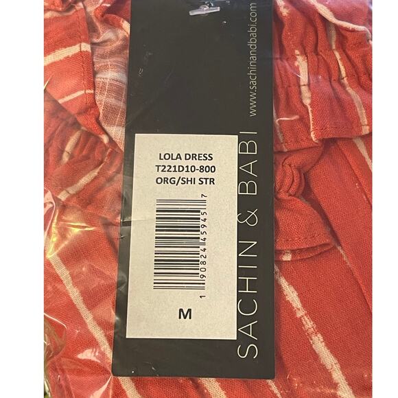 Sachin + Babi NEW Medium Cotton Boho Square Neck Lola Orange Stripe Mini Dress - Picture 5 of 6